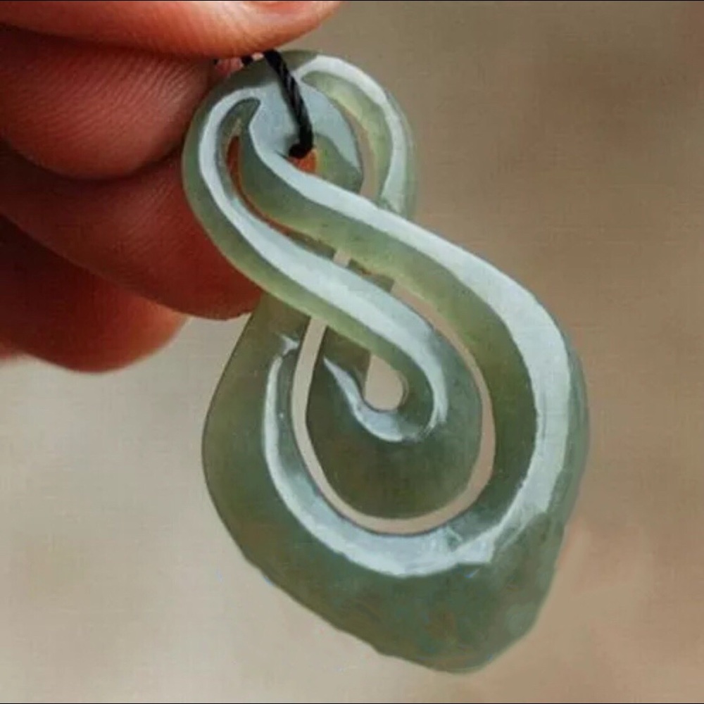 Jade Like Koru Twist Pendant w/Leather Cord(Glass)